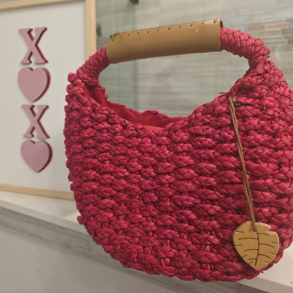 Magid Woven Hobo Bag - Crescent Shape, Leather Handle, Pop Of Color - Picture 6 of 7